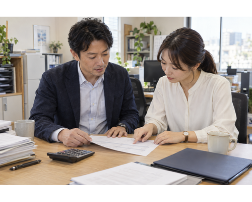 請求書を一緒に確認し相談するイメージ