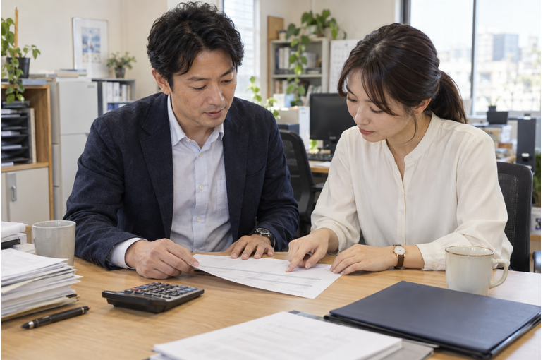 請求書を一緒に確認し相談するイメージ