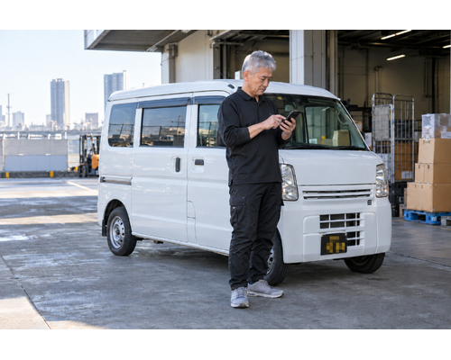 江東区9:00着車。平日に走れる日を教えてくださいに関連する軽貨物配送の作業風景