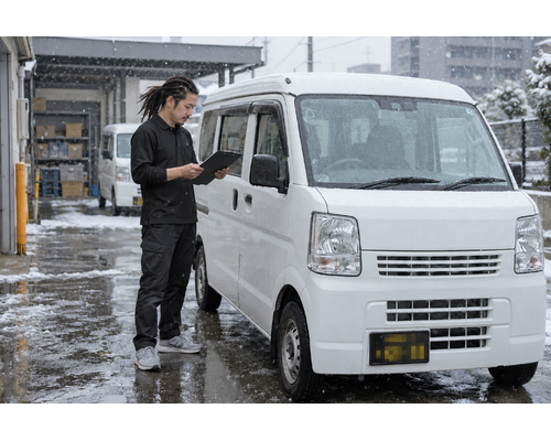 雪の日は、配送の中止も安全のための判断ですに関連する軽貨物配送の作業風景
