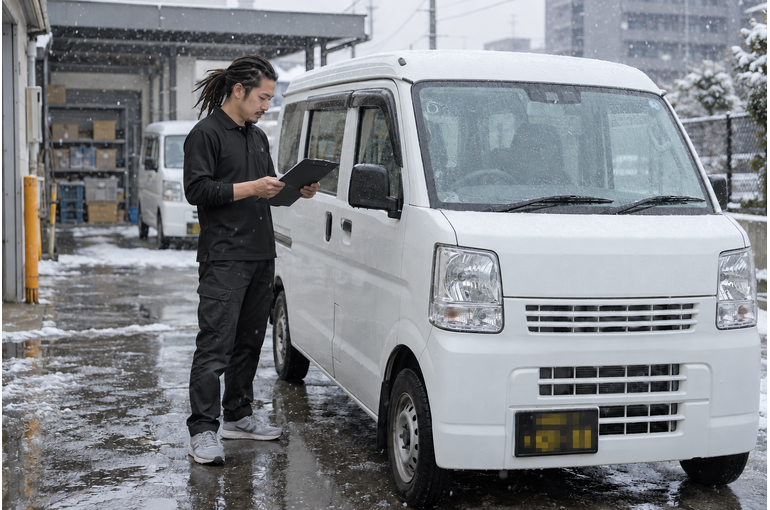 雪の日は、配送の中止も安全のための判断ですに関連する軽貨物配送の作業風景