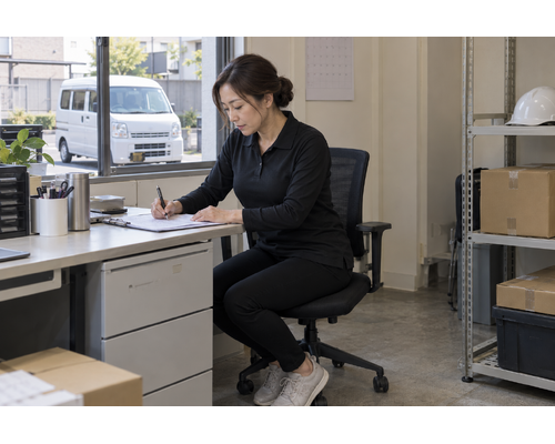 配送の予定を事務所で書き留める女性
