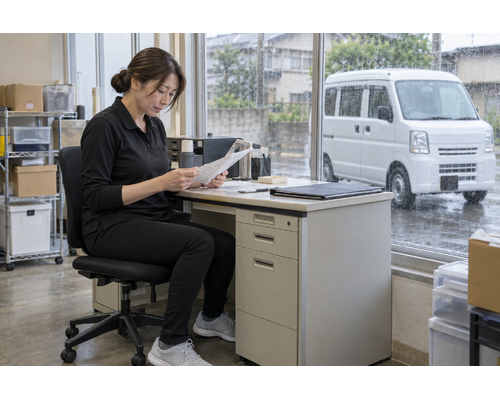運転免許に関する資料を確認する女性ドライバー
