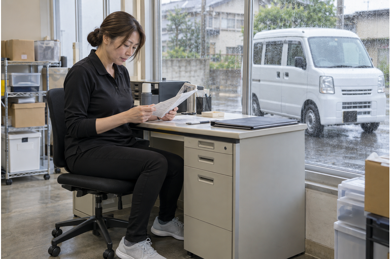 運転免許に関する資料を確認する女性ドライバー