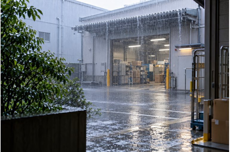 大雨安全の配送風景