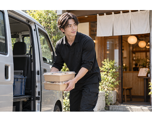 お弁当配送の作業風景