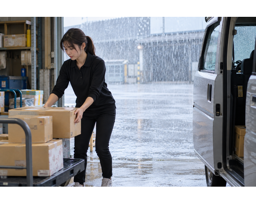 大雨安全の作業風景