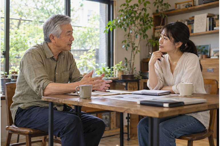 仕事の内容について話し合う男女