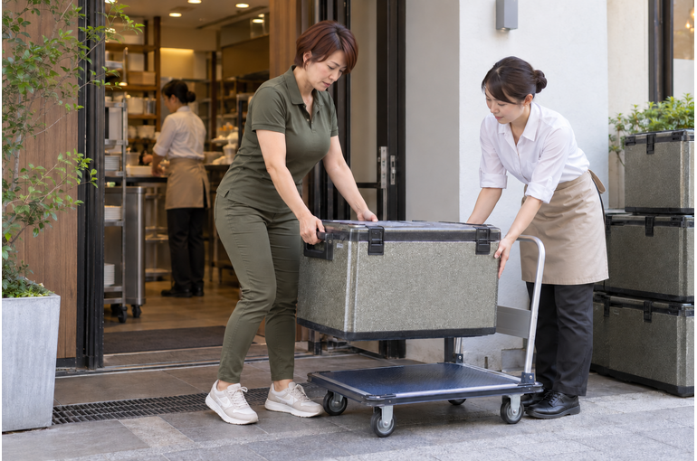 鶴見区のケータリング便。料理の受け渡しまでが1件配送