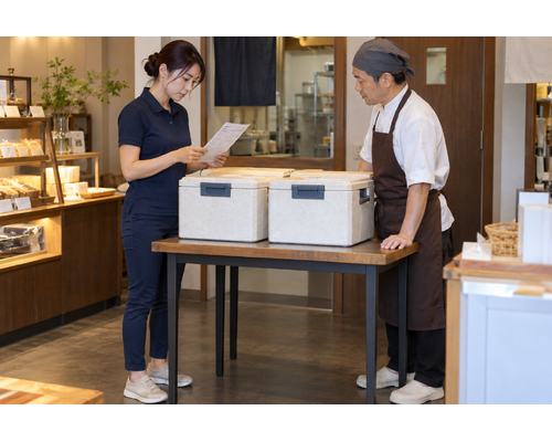 ケータリング1件配送。料理の到着後を先に聞いておく