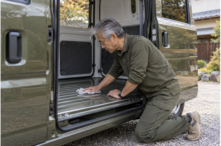 月末の車内整理。次の荷物のために荷室を空けておこう