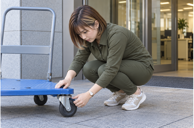 台車を使う前に、車輪と荷物の安定を確認しよう