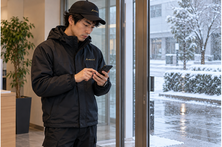 雪の日の配送、急ぐ前に連絡を。車を降りたあとも安全第一