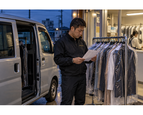 港北区着車5:00〜6:00。一般クリーニング製品配送のご案内