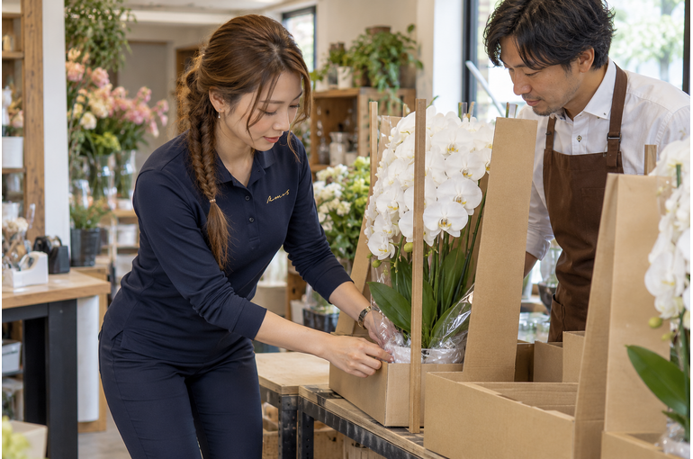 花を運ぶ仕事、空いているすき間へ何でも積まない