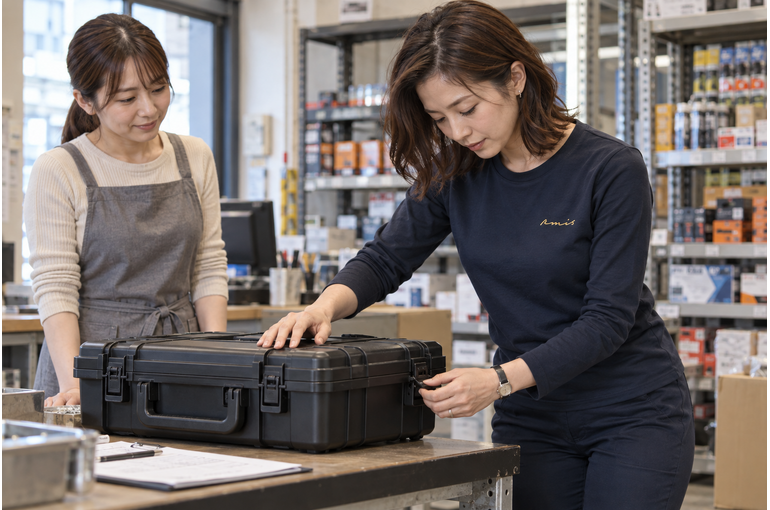電動工具の集荷、ケースが閉じているかを確認してから