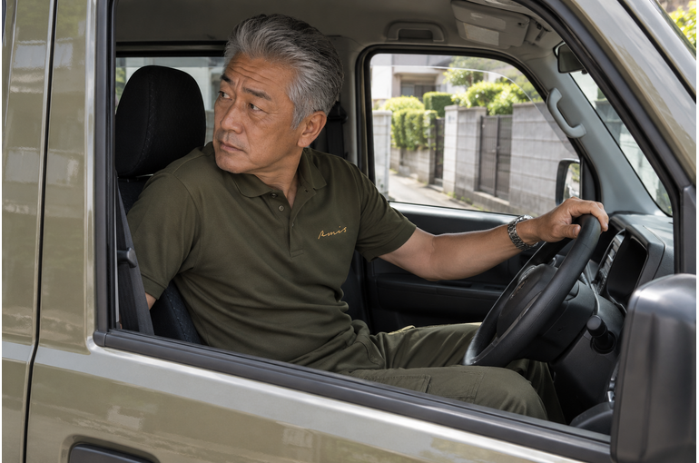 車を降りる前の一呼吸。後ろから来る自転車にも目を向けて