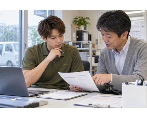 軽貨物を始める準備について相談する男性