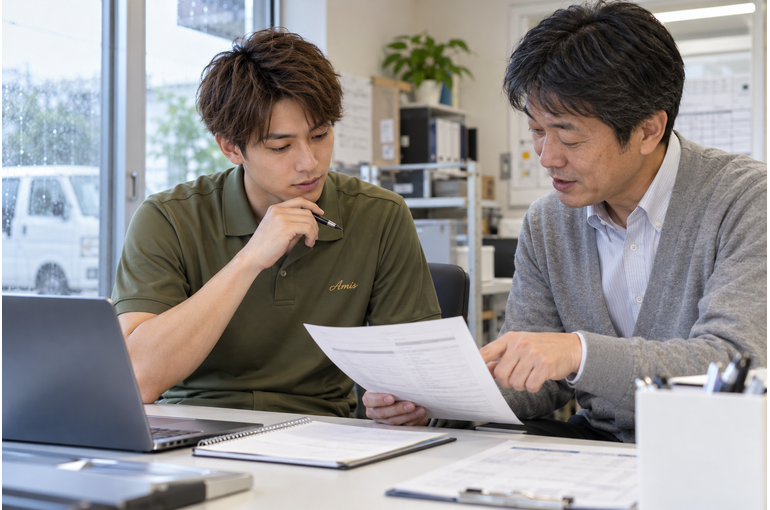 軽貨物を始める準備について相談する男性