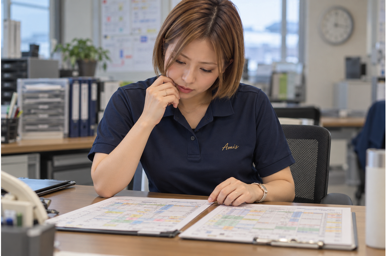 掛け合わせる仕事の予定を見比べる女性