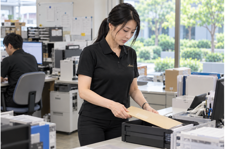 配送後の書類を整理する女性